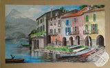 Paesaggio del Lago di Como Dipinto, Quadro con Lago e Montagne