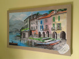 Paesaggio del Lago di Como Dipinto, Quadro con Lago e Montagne