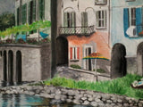 Paesaggio del Lago di Como Dipinto, Quadro con Lago e Montagne