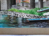 Paesaggio del Lago di Como Dipinto, Quadro con Lago e Montagne