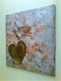 Quadro Moderno con Cuore, Dipinto su Legno, Astratto e Materico