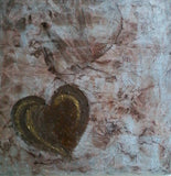Quadro Moderno con Cuore, Dipinto su Legno, Astratto e Materico