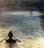 Quadro con Paesaggio del Lago Dipinto, Dipinto Panorama Notturno