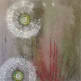 Quadro con Fiore del Tarassaco su Stoffa, Dipinto con Soffioni Bianchi