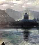 Quadro con Paesaggio del Lago Dipinto, Dipinto Panorama Notturno