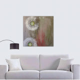 Quadro con Fiore del Tarassaco su Stoffa, Dipinto con Soffioni Bianchi