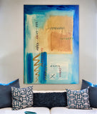 Dipinto Materico con Cuciture, Quadro Astratto con Oro