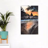 Dipinto Moderno del Lago di Como, Quadro con Paesaggio al Tramonto