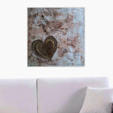 Quadro Moderno con Cuore, Dipinto su Legno, Astratto e Materico