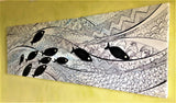 Dipinto con Pesci Bianco e Nero, Quadro Marino Moderno