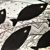 Dipinto con Pesci Bianco e Nero, Quadro Marino Moderno