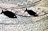 Dipinto con Pesci Bianco e Nero, Quadro Marino Moderno