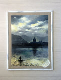 Quadro con Paesaggio del Lago Dipinto, Dipinto Panorama Notturno
