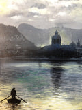 Quadro con Paesaggio del Lago Dipinto, Dipinto Panorama Notturno