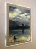 Quadro con Paesaggio del Lago Dipinto, Dipinto Panorama Notturno