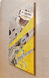 Quadro Astratto con Fogli di Giornale, Tela Dipinto Materico