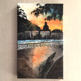 Dipinto Moderno del Lago di Como, Quadro con Paesaggio al Tramonto