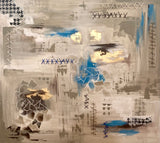 Grande Dipinto con Impunture e Foglia Oro. Quadro Boho a Colori Neutri