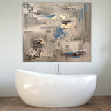Grande Dipinto con Impunture e Foglia Oro. Quadro Boho a Colori Neutri
