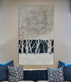 Dipinto Materico con Alberi, Quadro Astratto Bianco e Nero