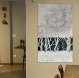 Dipinto Materico con Alberi, Quadro Astratto Bianco e Nero
