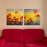 Pair of paintings with poppy camp, floral paintings with aquaRello