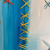 Dipinto Materico con Cuciture, Quadro Astratto con Oro
