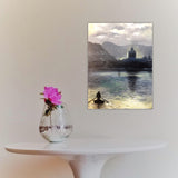Quadro con Paesaggio del Lago Dipinto, Dipinto Panorama Notturno