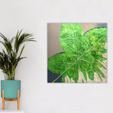 Quadro Materico con Grande Foglia, Dipinto Botanico con Foglia Verde