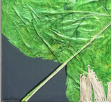 Quadro Materico con Grande Foglia, Dipinto Botanico con Foglia Verde