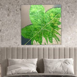 Quadro Materico con Grande Foglia, Dipinto Botanico con Foglia Verde
