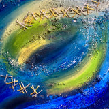Quadro Astratto Blu e Verde Spirale Cosmica. Arte Moderna Originale