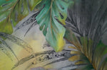 Large Painting with Parrots, Tapestry with Large Leaves Painted in Oil
