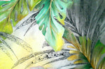 Large Painting with Parrots, Tapestry with Large Leaves Painted in Oil