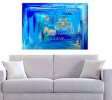 Large Blue Abstract Painting, Modern Framework with Gold