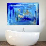 Large Blue Abstract Painting, Modern Framework with Gold