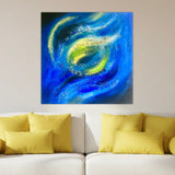 Quadro Astratto Blu e Verde Spirale Cosmica. Arte Moderna Originale