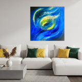 Quadro Astratto Blu e Verde Spirale Cosmica. Arte Moderna Originale