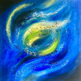 Quadro Astratto Blu e Verde Spirale Cosmica. Arte Moderna Originale