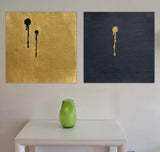 Coppia di Quadri Monocolore Oro e Nero, Set di Dipinti Moderni